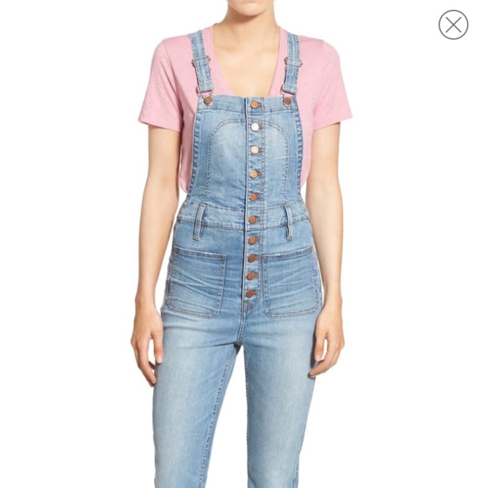Madewell Button Front Crop Denim Overalls Size S